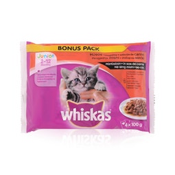 WHISKAS® Junior alutasakos eledel húsos válogatás mártásban 4x100g image